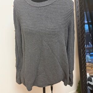 Liz Claiborne Charcoal Ribbed Knit Top with Gold Button Detail